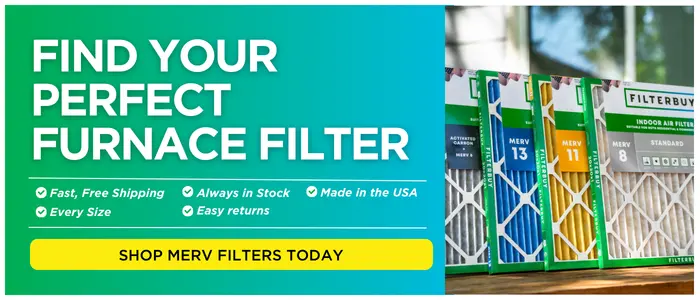 Filterbuy MERV 8 MERV 11 and MERV 13 pleated furnace air filters displayed for HVAC home air filtration.