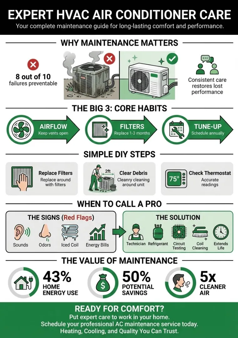 Infographic of Expert HVAC Air Conditioner Care: Your Complete AC Maintenance Service Guide for Long-Lasting Comfort and Performance