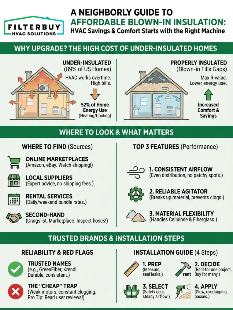 Infographic of Where to Find an Affordable Blown-In Insulation Machine