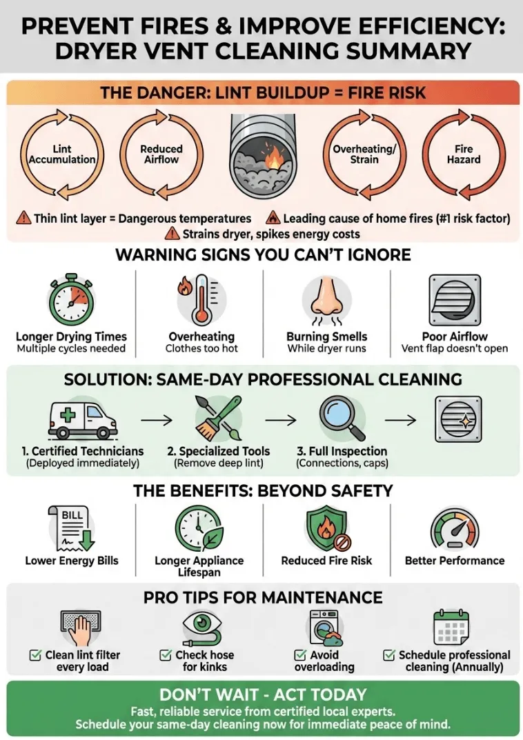 Infographic of Prevent Fires with Same-Day Dryer Vent Cleaning! Cheap, Professional Clothes Dryer Vent Cleaning Near Me – Improve Efficiency and Safety