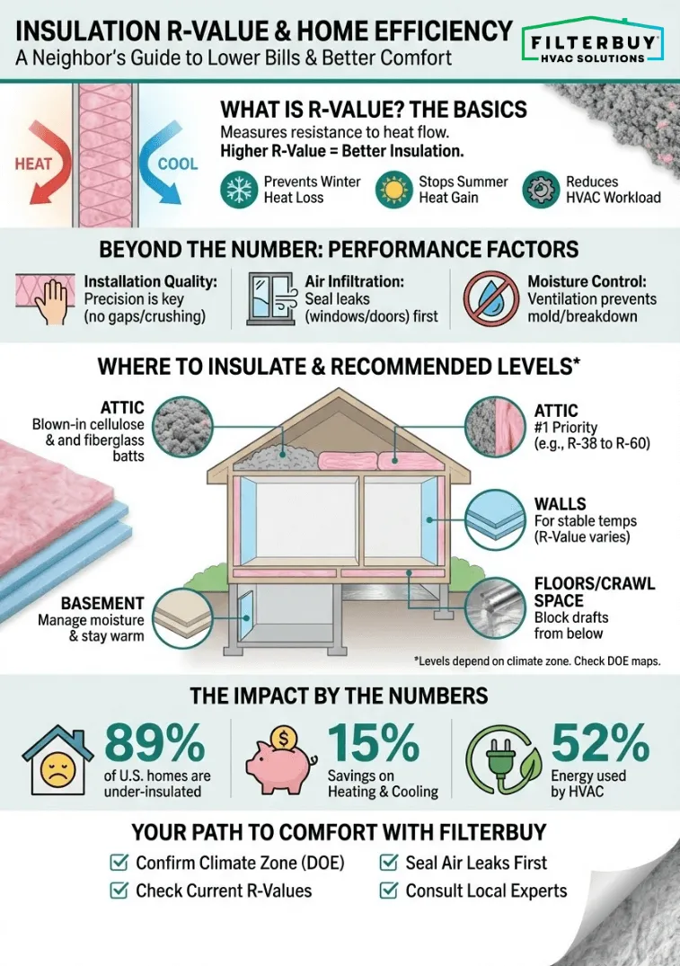 Infographic of Insulation R-Value Chart for Home Efficiency