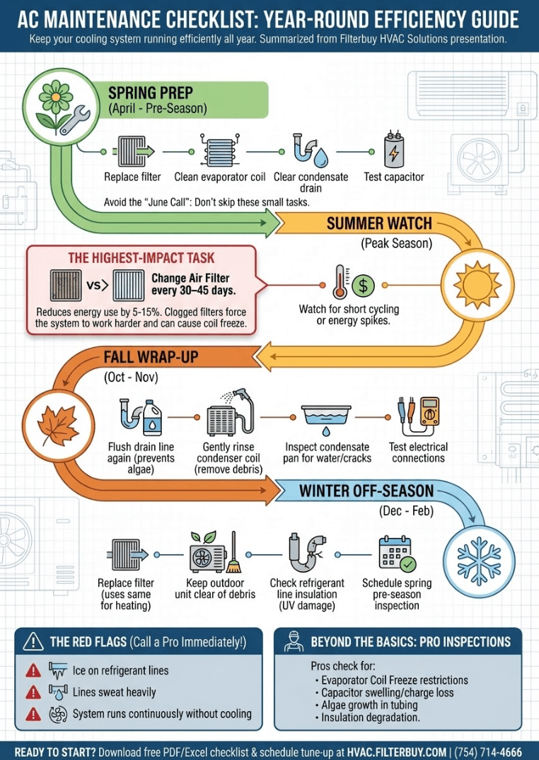 Infographic of Air Conditioner AC Maintenance Checklist (PDF & Excel) โ Your Complete Free Download to Keep Your Cooling System Running Efficiently All Year
