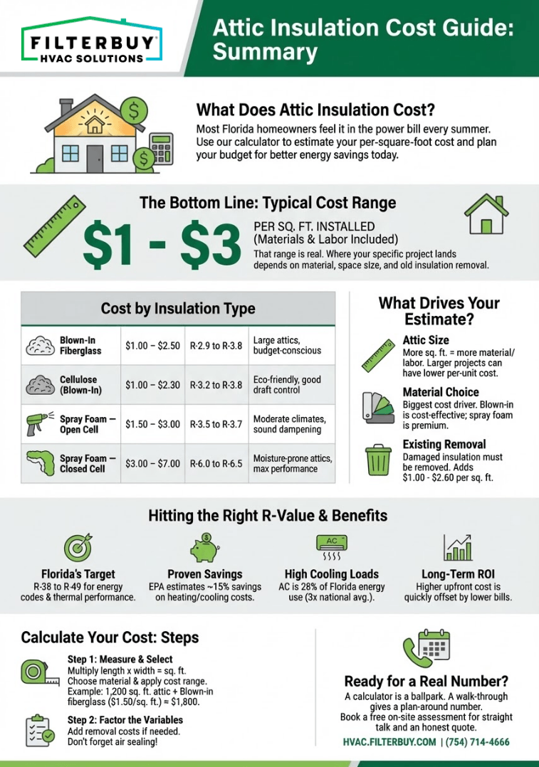 Infographic of Find Out Your Attic Insulation Cost Per Sq. Ft. with Our Calculator