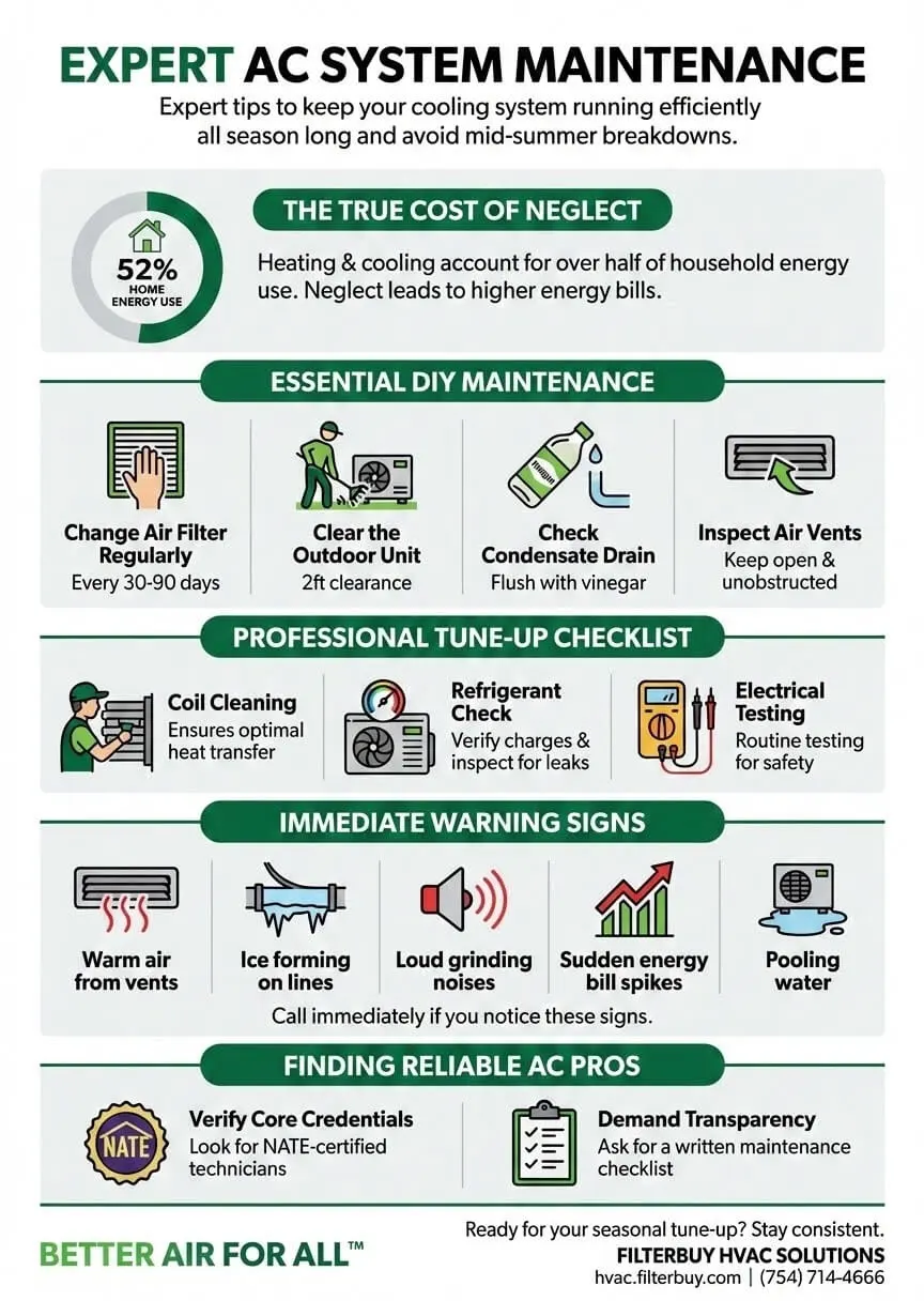 Infographic of Home AC System Maintenance Near Me: Expert Tips to Keep Your Cooling System Running Efficiently All Season Long