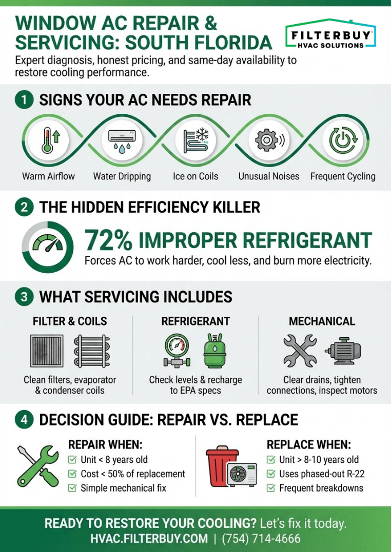 Infographic of Expert Window AC Air Conditioning Repair & Servicing to Restore Cooling Performance Fast